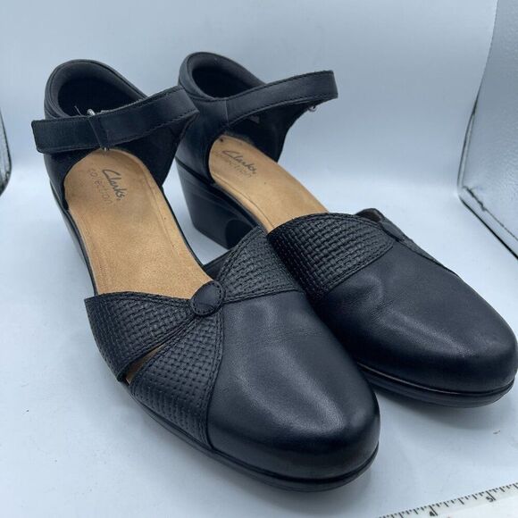 CLARK’s Collection Emily Daisy black leather strappy pump 10 - Picture 1 of 12